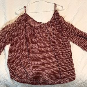 Maroon with lace open shoulder top.